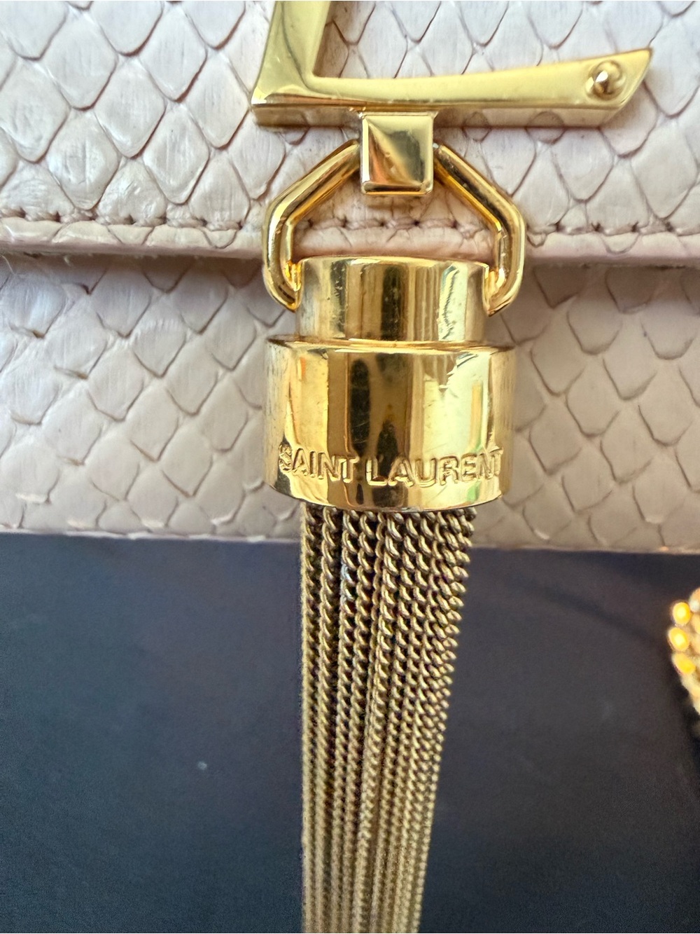Auth Saint Laurent Python Medium Kate Tassel Bag Blush Pink Beige 2015 w/ COA - Picture 6 of 16